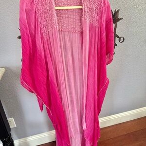Vibrant Pink Open Front Kimonos FREE PEOPLE GAUZE coverup dip dyed